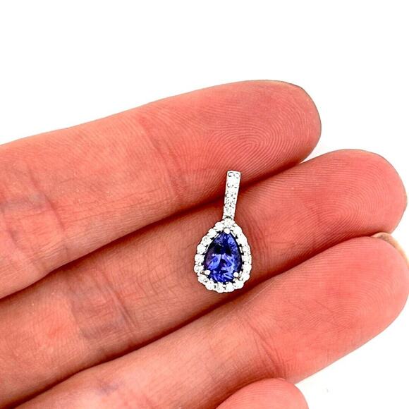 14k White Gold Diamonds And Tanzanite Pear Shape Pendant - Picture 7 of 7
